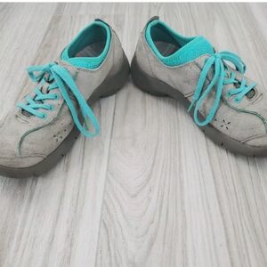 Dansko Women's Elise Gray Turquoise Suede Leather Sneaker Size 5 1/2